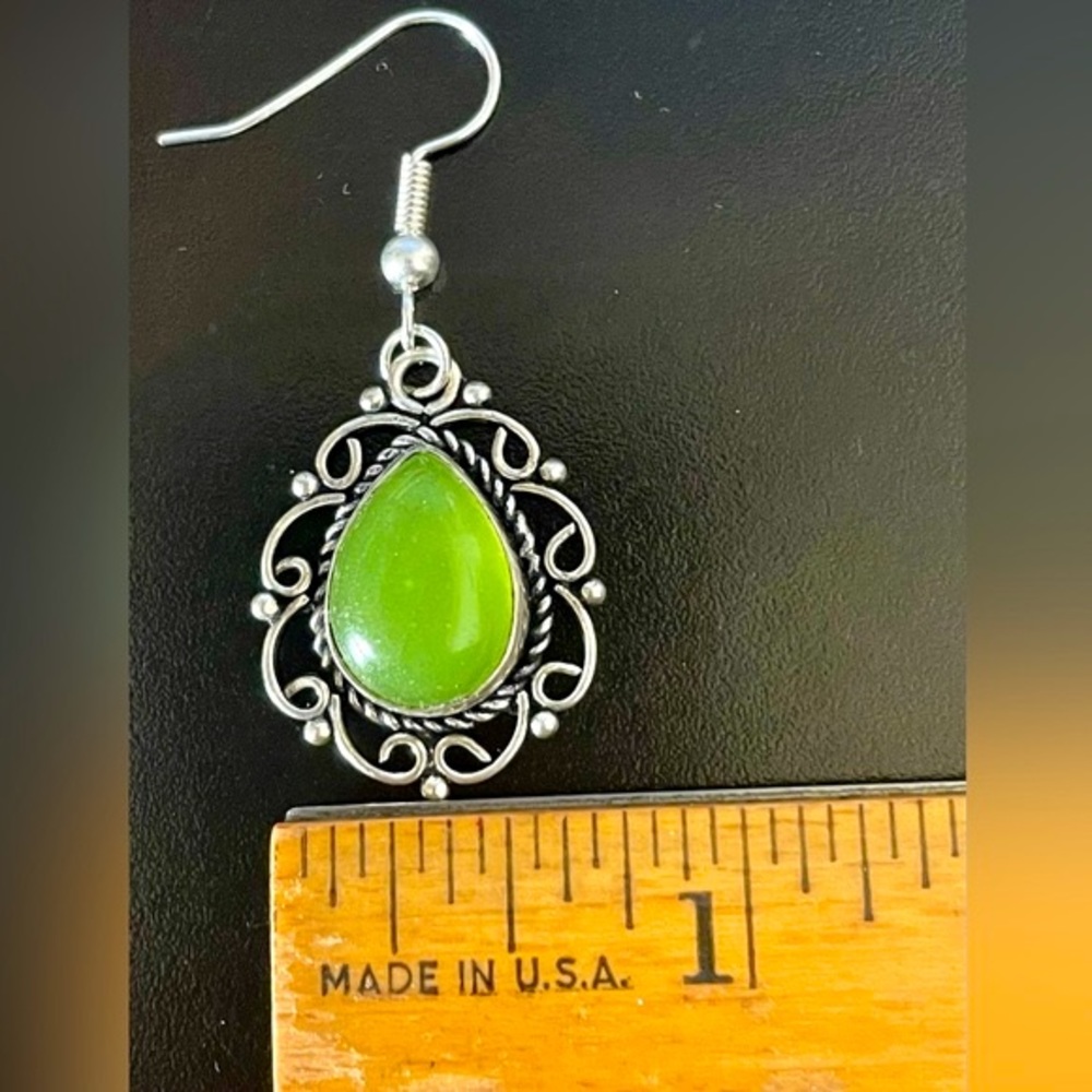 Silver and Lime Green Boho Earrings, NWOT - Picture 8 of 15